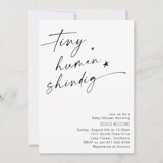 Tiny Human Shindig Minimalistisch Baby Dusche Einladung (Vorderseite)