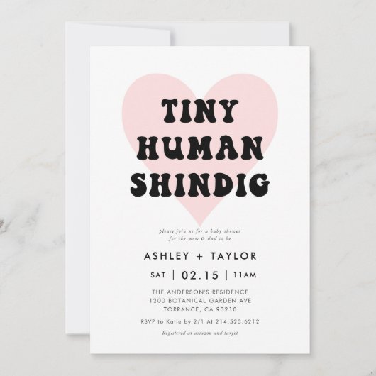 Tiny Human Shindig Modern Baby Dusche Einladung (Vorderseite)