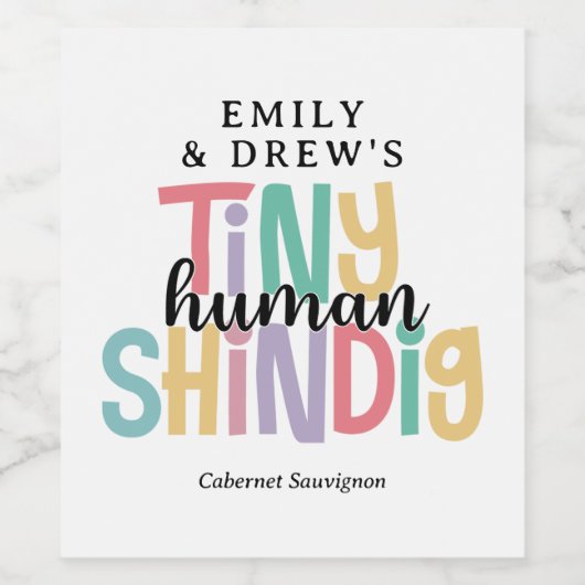 Tiny Human Shindig Niedliche Regenbogenfarben Weinetikett (Einzelnes Label)