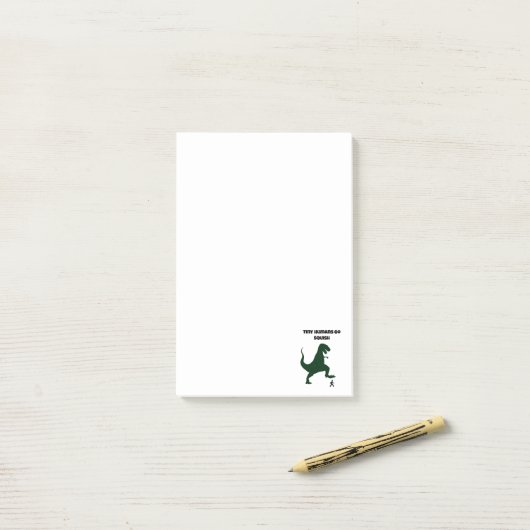 Tiny Humans Go Squish Funny Dinosaur Cartoon Post-it Klebezettel (Auf Schreibtisch)