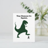 Tiny Humans Go Squish Funny Dinosaur Cartoon Postkarte (Stehend Vorderseite)