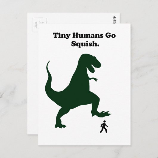 Tiny Humans Go Squish Funny Dinosaur Cartoon Postkarte (Vorne/Hinten)
