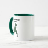 Tiny Humans Go Squish Funny Dinosaur Cartoon Tasse (Vorderseite Links)