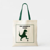 Tiny Humans Go Squish Funny Dinosaur Cartoon Tragetasche (Rückseite)