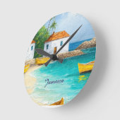 Tiny jamaican houses and skiffs runde wanduhr (Winkel)