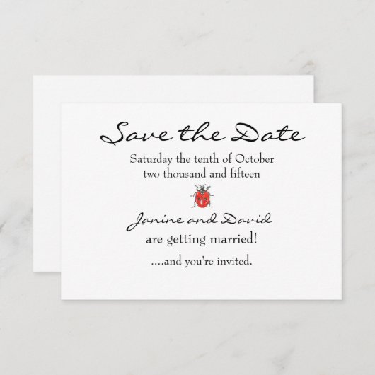Tiny Ladybird/Ladybug Save the Date Einladung (Vorne/Hinten)