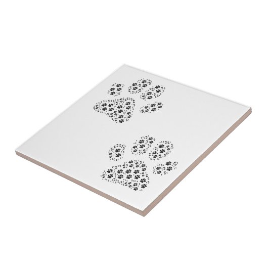 Tiny Large Dog Paw Prints | Schwarze Keramik Fliese (Seite)