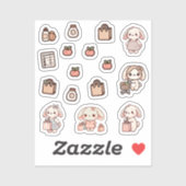 Tiny latte bunny shopping day Sticker (Blatt)