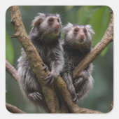 Tiny Marmoset Titans unter den Zweigen, Quadratischer Aufkleber (Vorderseite)