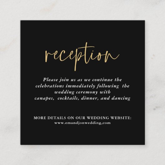 TINY MINI SIZE Black Gold Hochzeit Empfang Begleitkarte (Vorderseite)