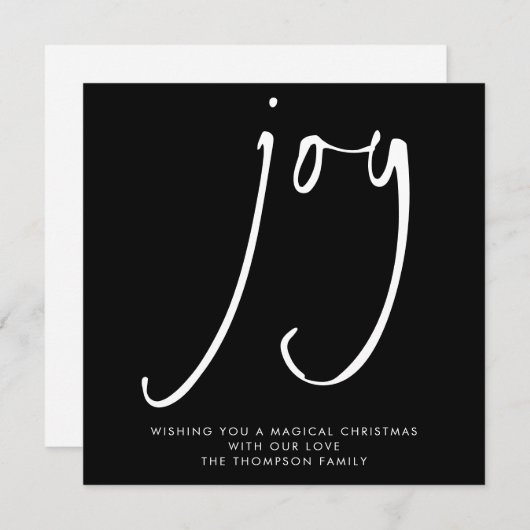 TINY MINI SIZE Joy Script White Black Holiday Mitteilungskarte (Vorne/Hinten)