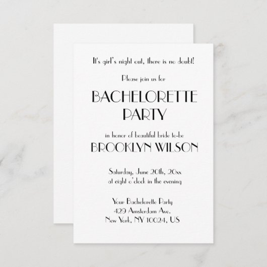 Tiny Minimal Deko White Junggeselinnen-Abschied Einladung (Vorne/Hinten)