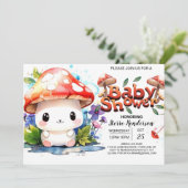 Tiny Mushroom's Adventure erwartet Baby Shower Einladung (Stehend Vorderseite)