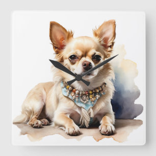 TINY NIEDLICH FAWN CHIHUAHUA DOG QUADRATISCHE WANDUHR