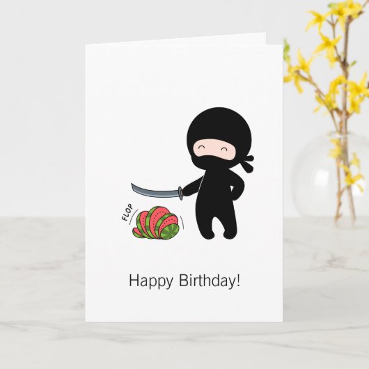 Tiny Ninja Cutting Watermelon Geburtstag Karte (Gelbe Blume)