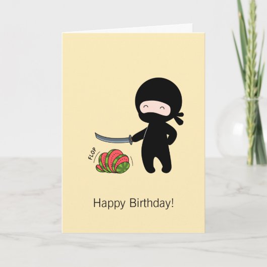Tiny Ninja Cutting Watermelon Yellow Birthday Karte (Vorderseite)