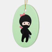 Tiny Ninja Girl on Green Keramik Ornament (Links)