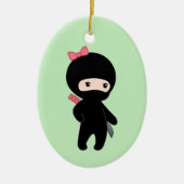 Tiny Ninja Girl on Green Keramik Ornament (Vorne)