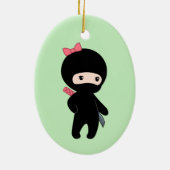 Tiny Ninja Girl on Green Keramik Ornament (Hinten)