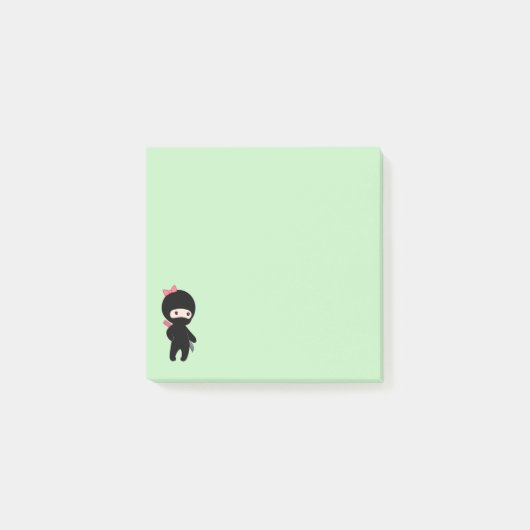 Tiny Ninja Girl on Green Post-it Klebezettel (Vorderseite)