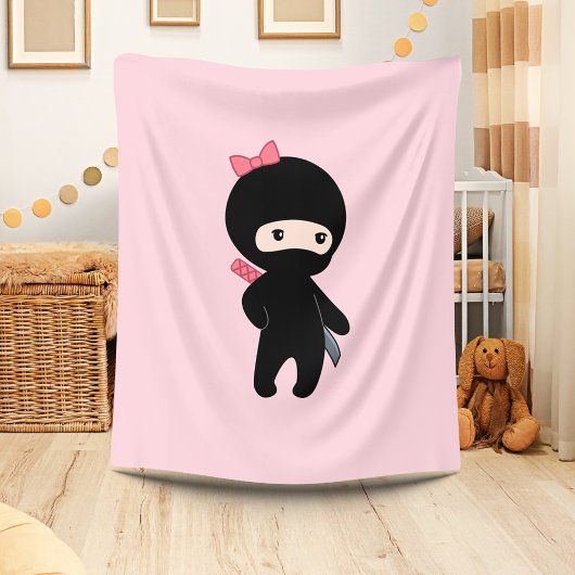 Tiny Ninja Girl on Pink Fleecedecke