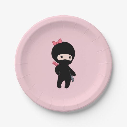 Tiny Ninja Girl on Pink Pappteller (Vorderseite)