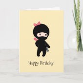 Tiny Ninja Girl on Yellow Birthday Karte (Vorderseite)