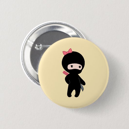 Tiny Ninja Girl on Yellow Button (Vorne & Hinten)