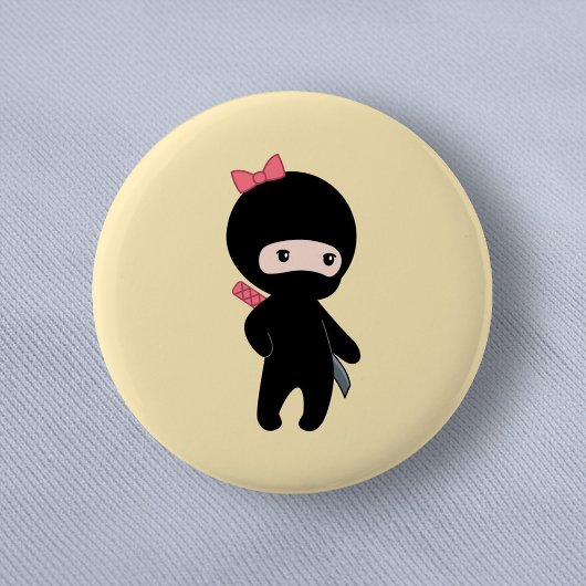 Tiny Ninja Girl on Yellow Button