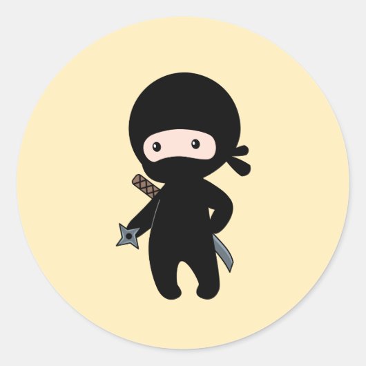 Tiny Ninja Holding Drewing Star auf Gelb Runder Aufkleber (Vorderseite)