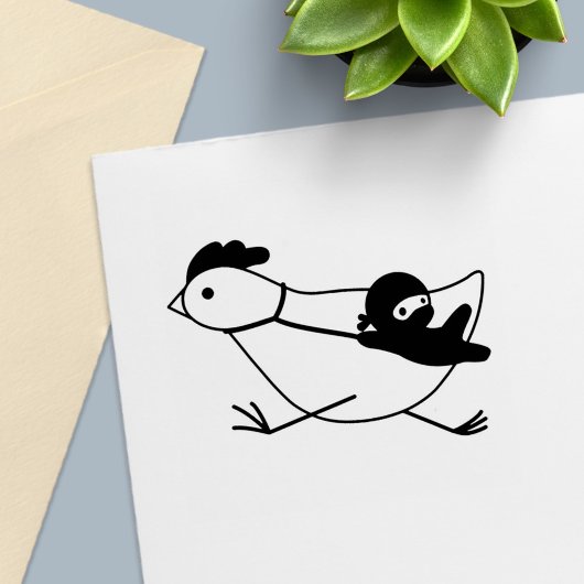Tiny Ninja Holding Running Chicken Permastempel