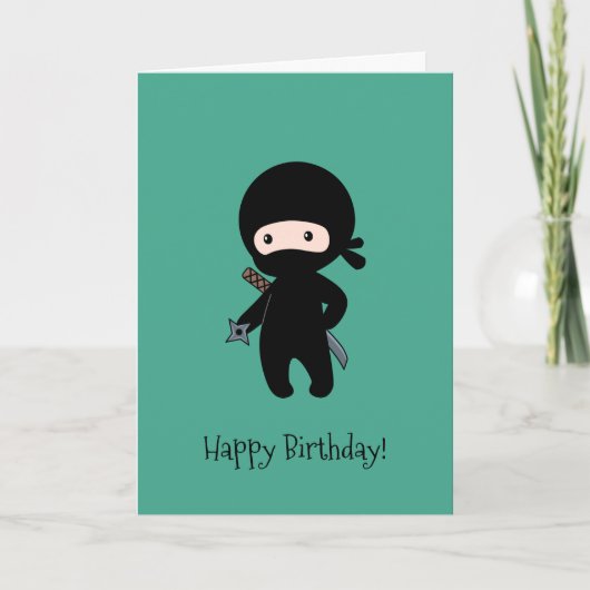 Tiny Ninja Holding Star Dark Green Geburtstag Karte (Vorderseite)