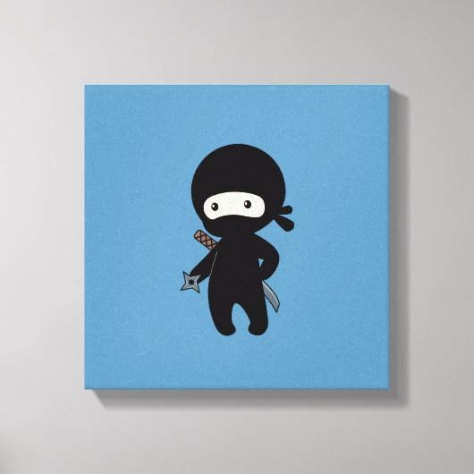 Tiny Ninja Holding Throwing Star auf Blue Leinwanddruck (Vorderseite)