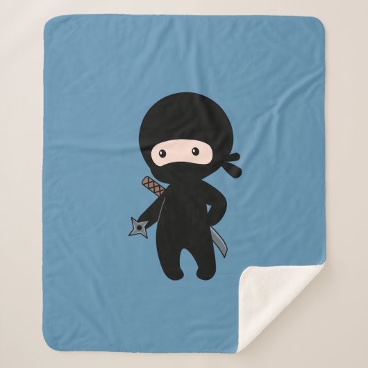 Tiny Ninja Holding Throwing Star auf Blue Sherpadecke (Vorderseite)