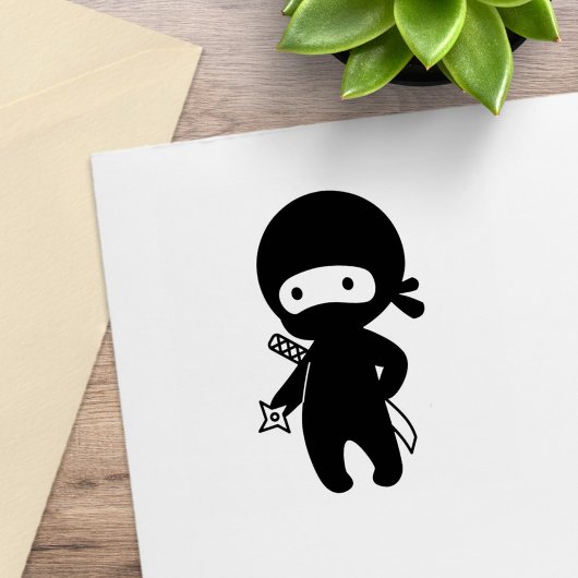 Tiny Ninja Holding Throwing Star Gummistempel