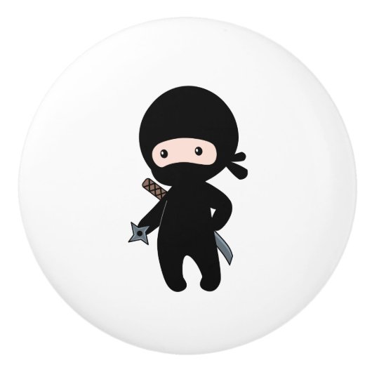 Tiny Ninja Holding Throwing Star Keramikknauf (Vorderseite)