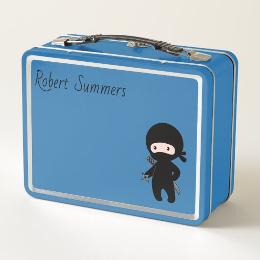 Tiny Ninja Individuelle Name auf Blue Metall Brotdose (Rückseite)