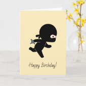 Tiny Ninja läuft auf einem gelben Geburtstag Karte (Gelbe Blume)