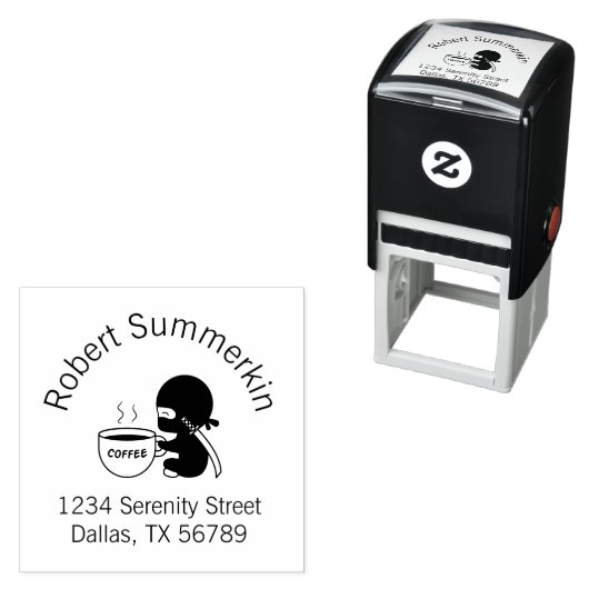 Tiny Ninja mit großer Coffee Tasse Arkadadresse Permastempel (Beispiel)