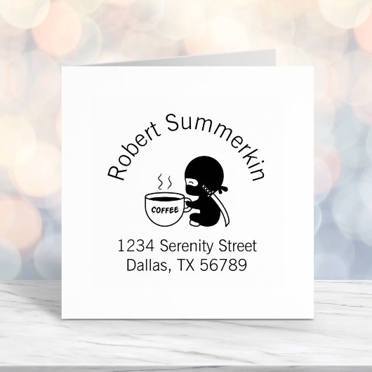 Tiny Ninja mit großer Coffee Tasse Arkadadresse Permastempel