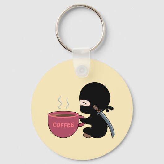 Tiny Ninja mit großer Tasse auf Gelb Schlüsselanhänger (Rückseite)