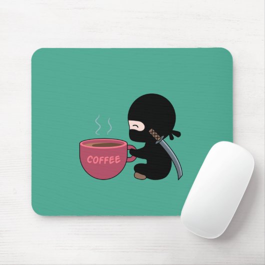 Tiny Ninja mit großer Tasse aus dunkelgrün Mousepad (Mit Mouse)