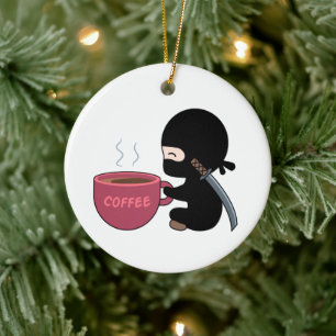 Tiny Ninja mit großer Tasse Keramik Ornament