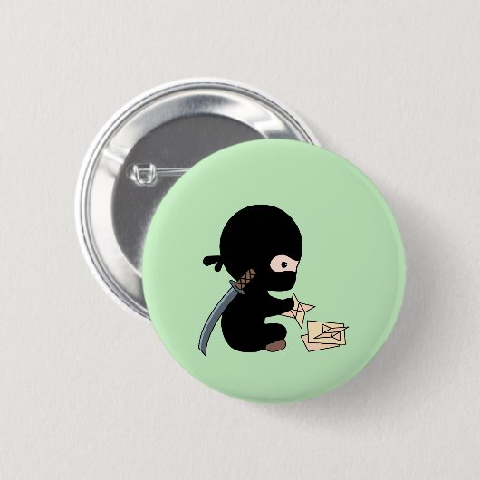 Tiny Ninja Origami Paper Throwing Star Green Button (Vorne & Hinten)