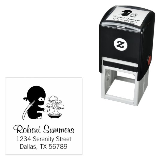 Tiny Ninja Watering Bonsai Tree Adresse Permastempel (Beispiel)