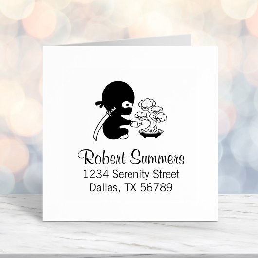 Tiny Ninja Watering Bonsai Tree Adresse Permastempel