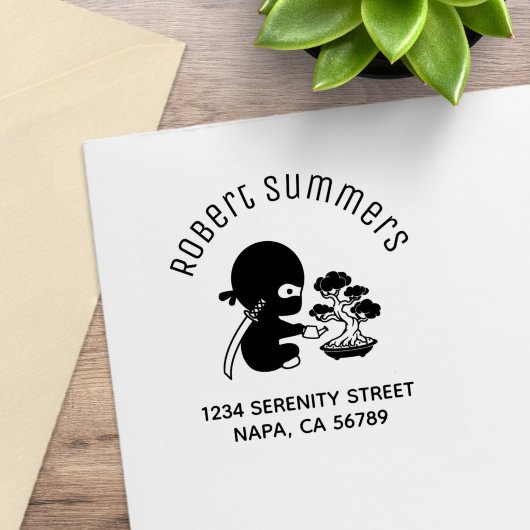 Tiny Ninja Watering Bonsai Tree Arch Address Gummistempel