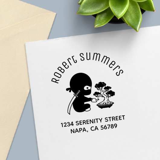 Tiny Ninja Watering Bonsai Tree Arch Address Permastempel