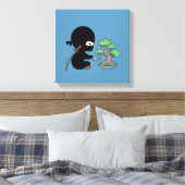 Tiny Ninja Watering Bonsai Tree on Blue Leinwanddruck (Insitu (Schlafzimmer))