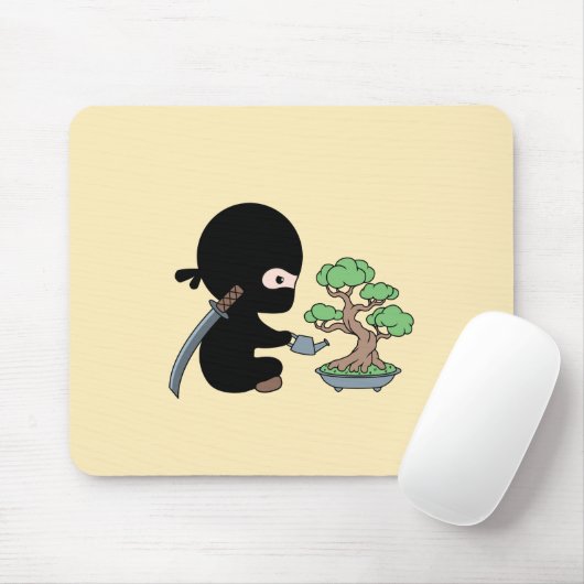 Tiny Ninja Watering Bonsai Tree on Yellow Mousepad (Mit Mouse)